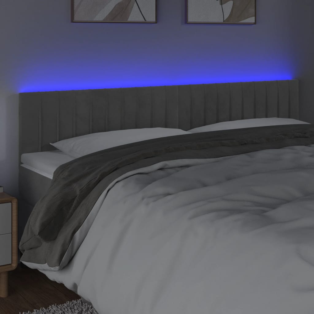 vidaXL Hoofdbord LED 180x5x78/88 cm fluweel lichtgrijs afbeelding