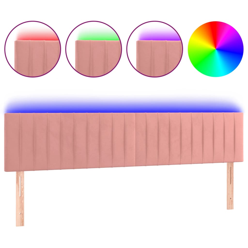 vidaXL Čelo postele s LED růžové 180x5x78/88 cm samet