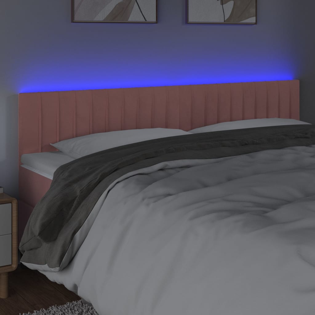 vidaXL Hoofdbord LED 180x5x78/88 cm fluweel roze afbeelding
