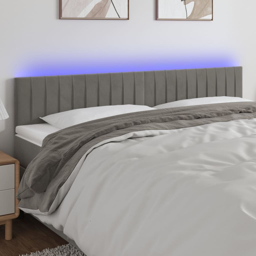 vidaXL Tăblie de pat cu LED, gri deschis, 200x5x78/88 cm, catifea