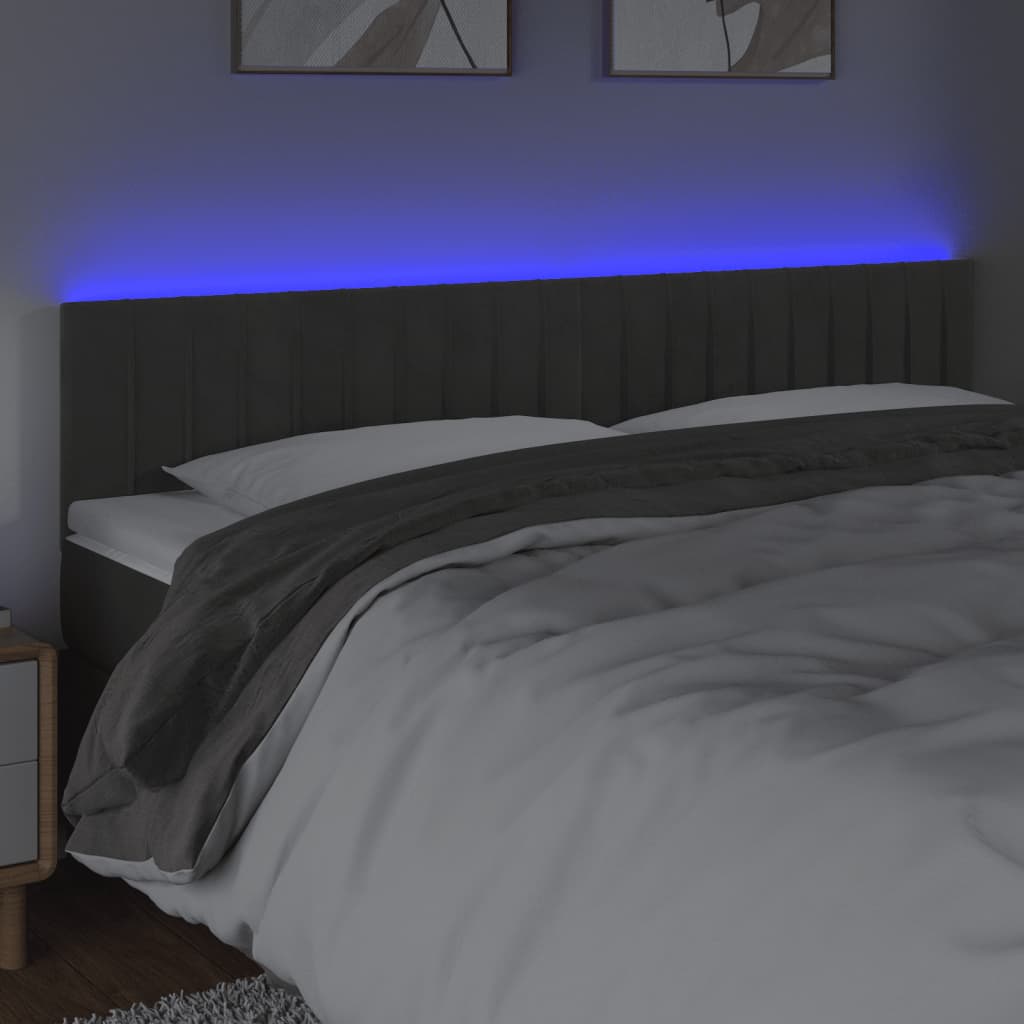 vidaXL Hoofdbord LED 200x5x78/88 cm fluweel donkergrijs afbeelding