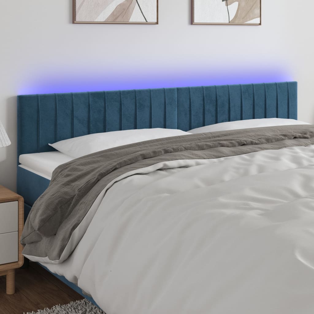 vidaXL Tête de lit à LED Bleu foncé 200x5x78/88 cm Velours