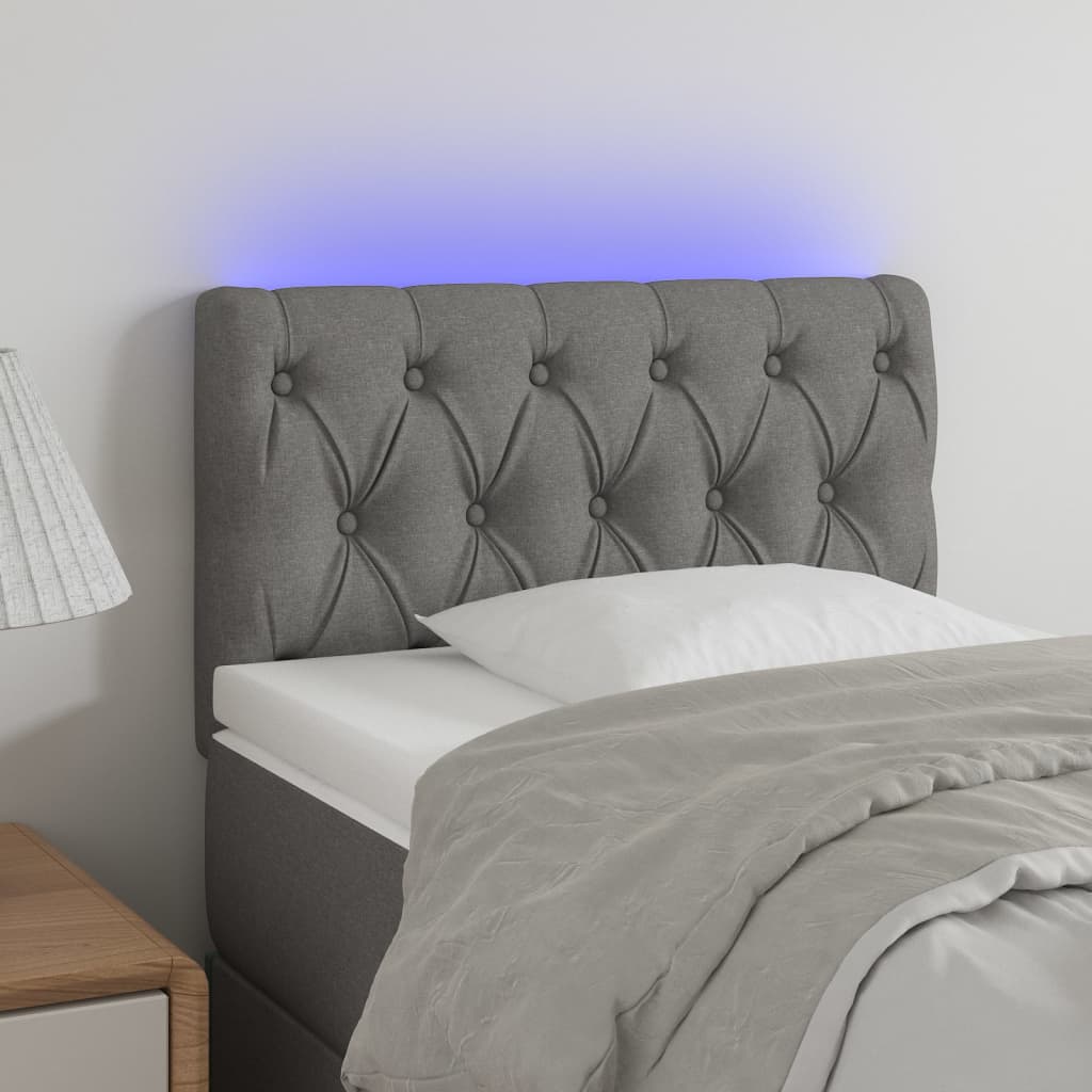 vidaXL Tăblie de pat cu LED, gri închis, 80x7x78/88 cm, textil