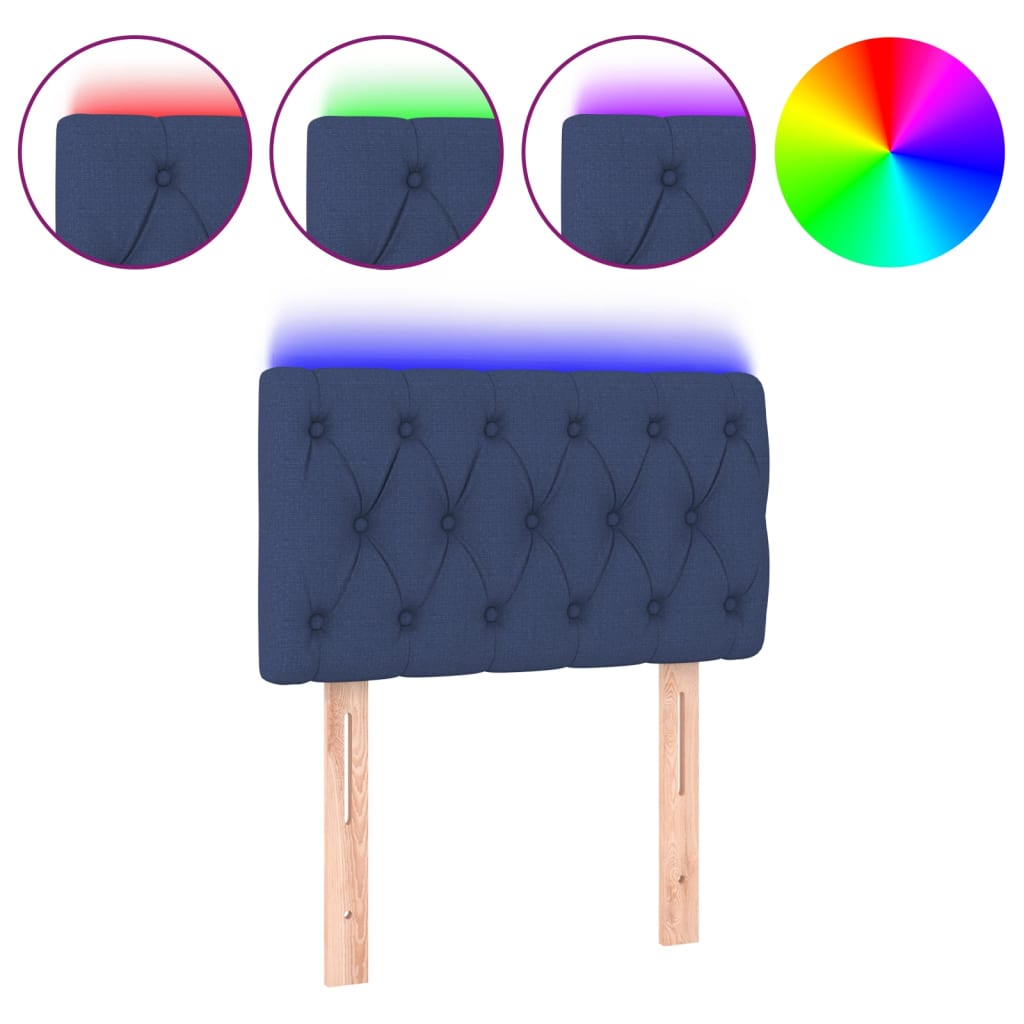 vidaXL Čelo postele s LED modré 80 x 7 x 78/88 cm textil
