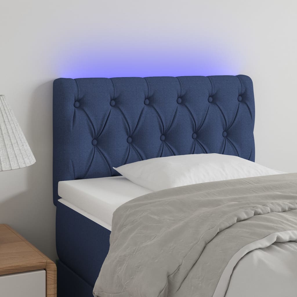 Čelo postele s LED modré 80 x 7 x 78/88 cm textil