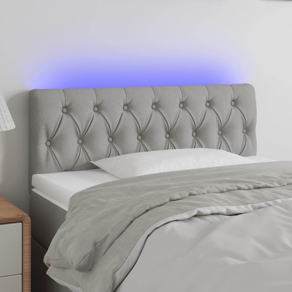 vidaXL sengegavl med LED-lys 90x7x78/88 cm stof lysegrå