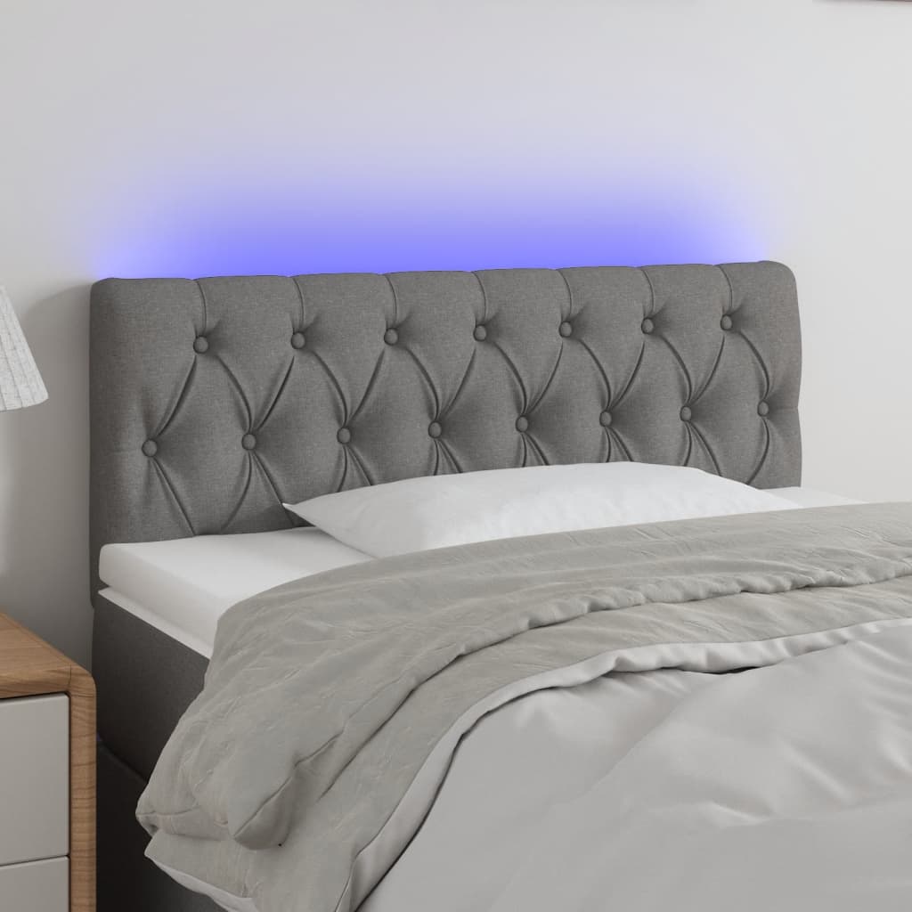 vidaXL Tăblie de pat cu LED, gri închis, 90x7x78/88 cm, textil