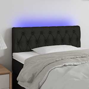 Čelo postele s LED černé 90 x 7 x 78/88 cm textil - obrázek 1