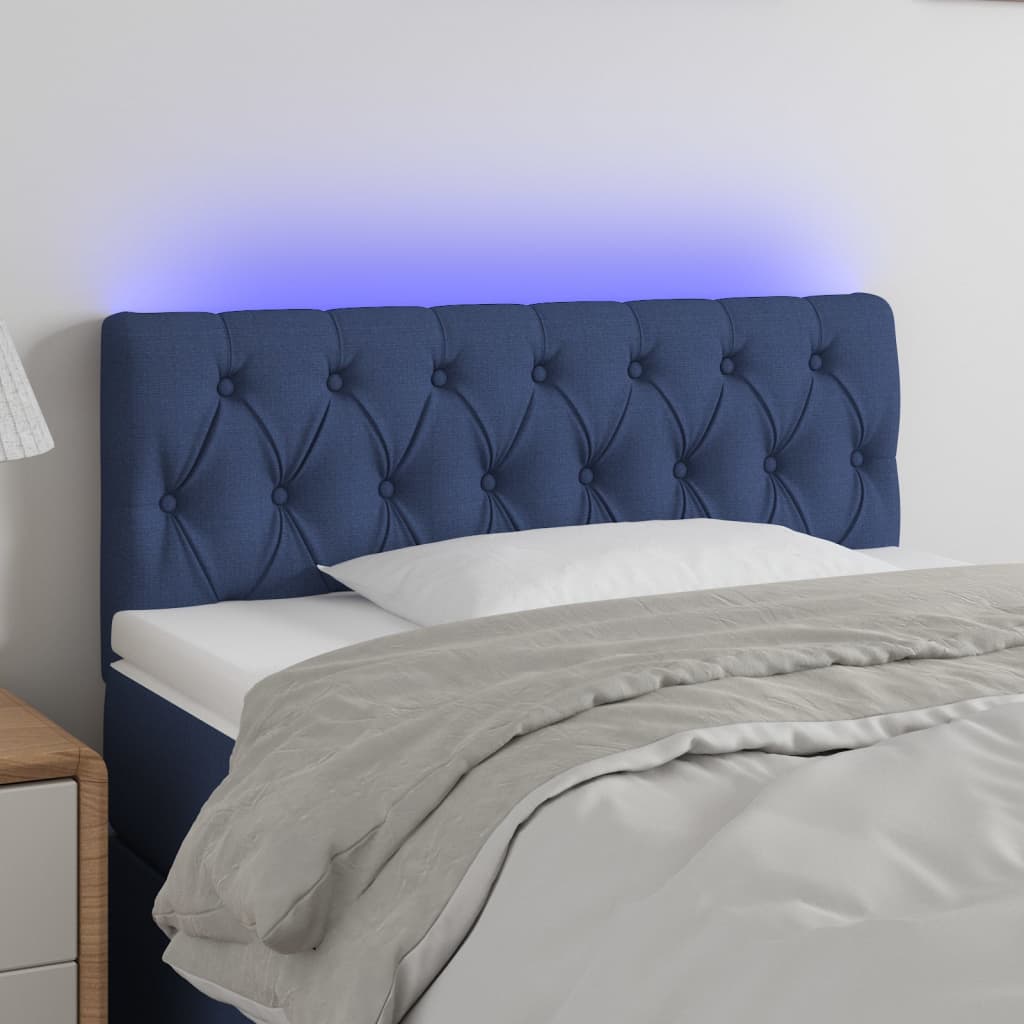 vidaXL sengegavl med LED-lys 90x7x78/88 cm stof blå