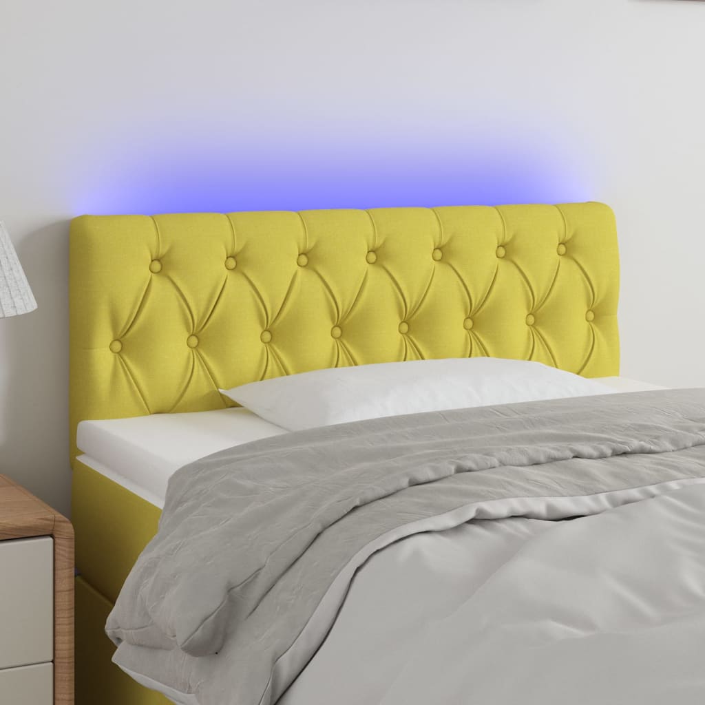 vidaXL Tăblie de pat cu LED, verde, 90x7x78/88 cm, textil
