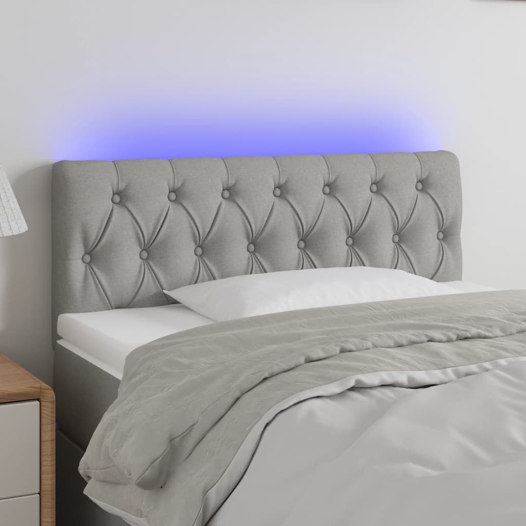 vidaXL sengegavl med LED-lys 100x7x78/88 cm stof lysegrå