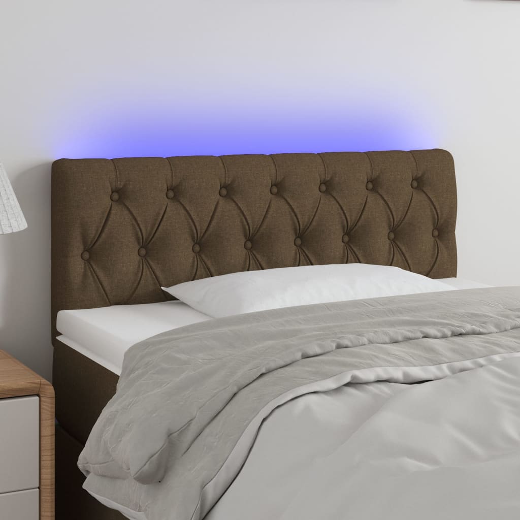 vidaXL Tăblie de pat cu LED, maro închis, 100x7x78/88 cm, textil