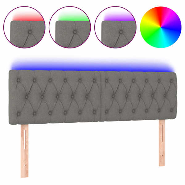 vidaXL LED-voodipeats, tumehall, 144x7x78/88 cm, kangas