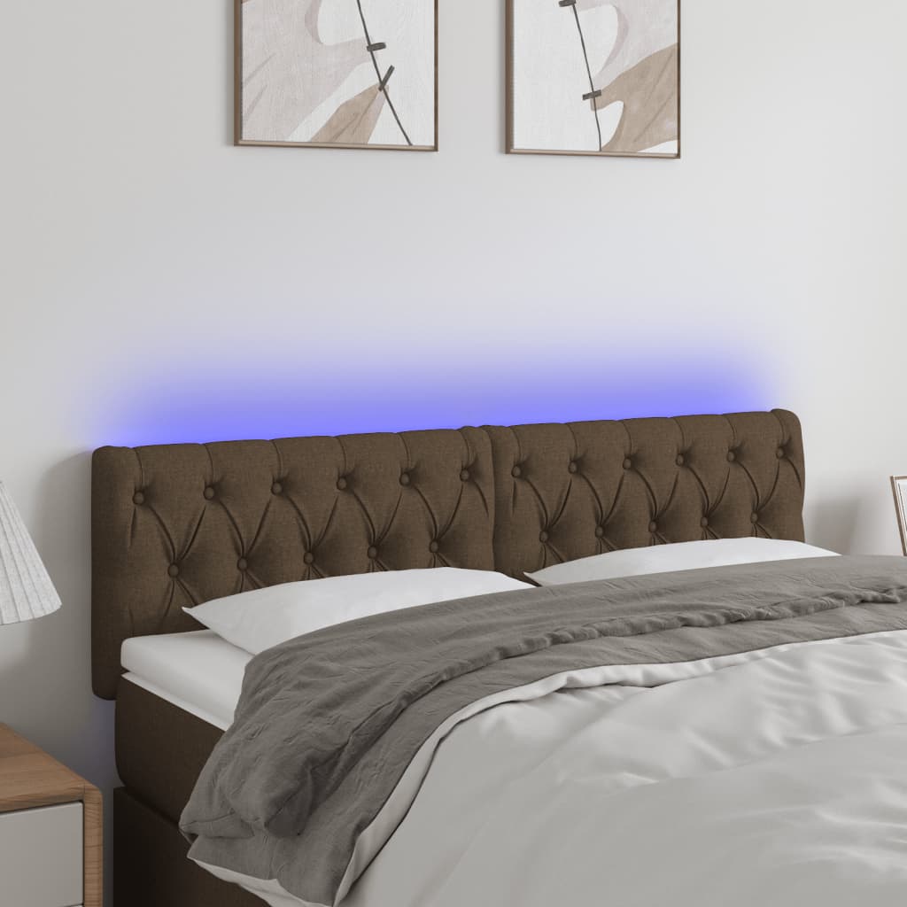 vidaXL Tăblie de pat cu LED, maro închis, 144x7x78/88 cm, textil