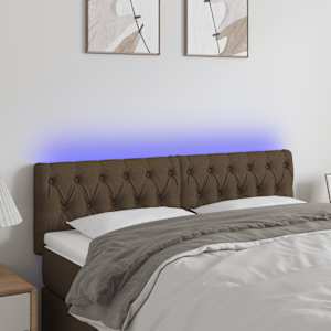 Čelo postele s LED tmavě hnědé 144 x 7 x 78/88 cm textil - obrázek 1