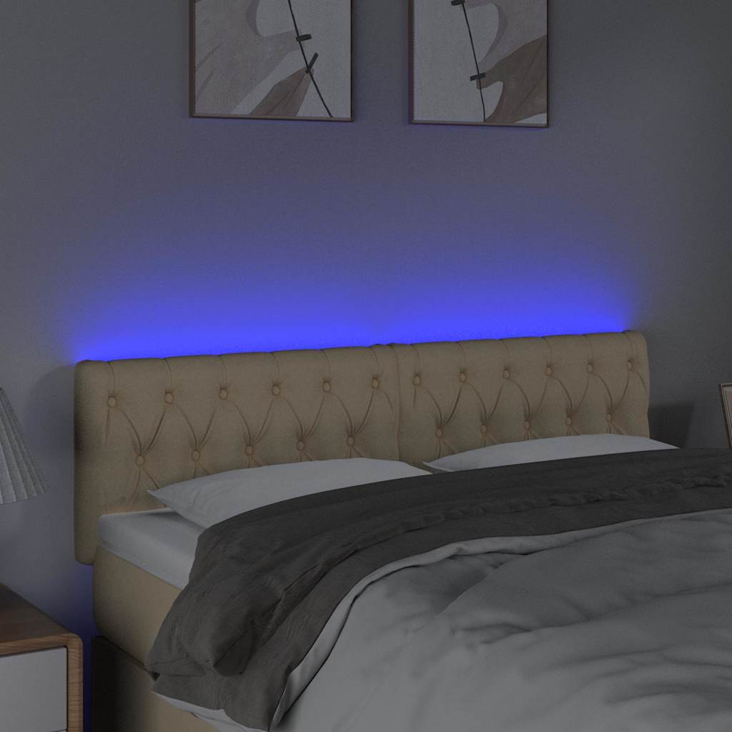 vidaXL Hoofdbord LED 144x7x78/88 cm stof crèmekleurig, foto 2