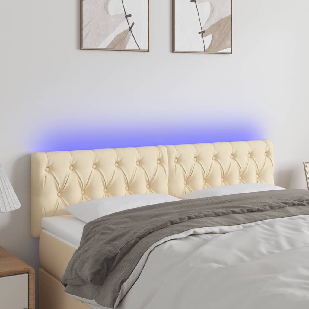 vidaXL Tăblie de pat cu LED, crem, 144x7x78/88 cm, textil