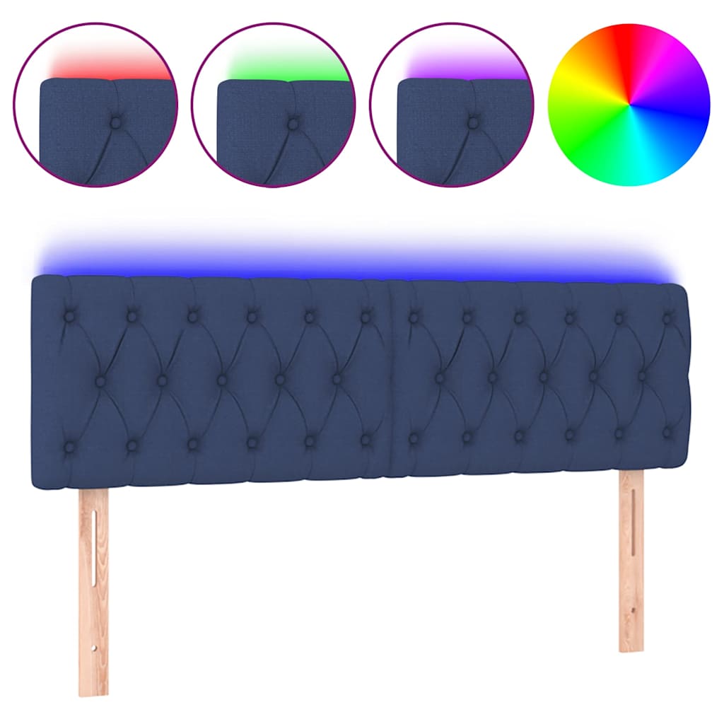 vidaXL Tăblie de pat cu LED, albastru, 144x7x78/88 cm, textil