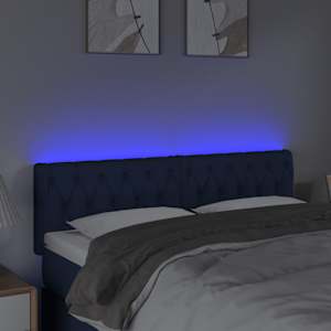 Čelo postele s LED modré 144 x 7 x 78/88 cm textil - obrázek 3