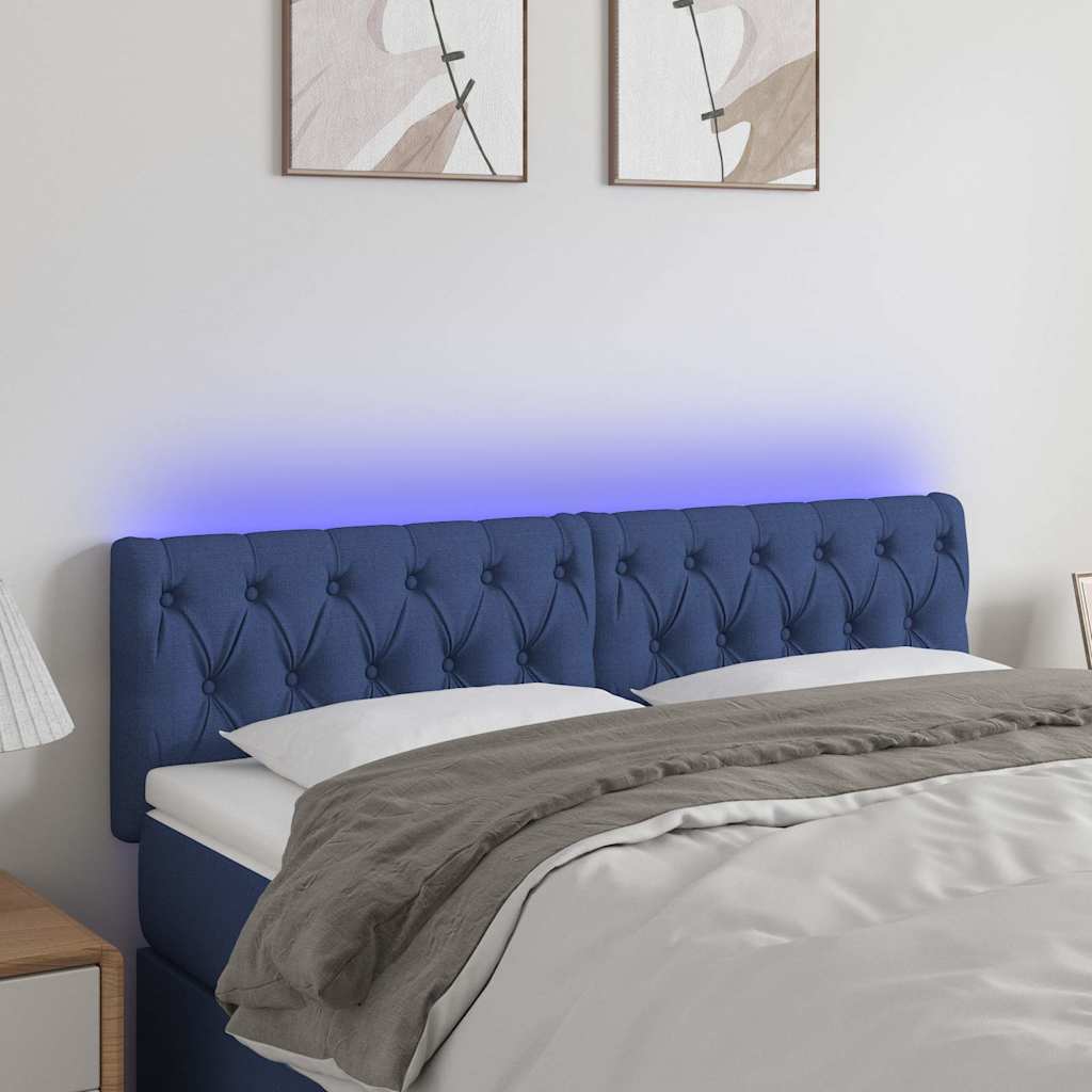 Sengegavl Med LED-lys Stof - Blå / 144 X 7 x 78/88 cm