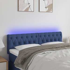 Čelo postele s LED modré 144 x 7 x 78/88 cm textil - obrázek 1