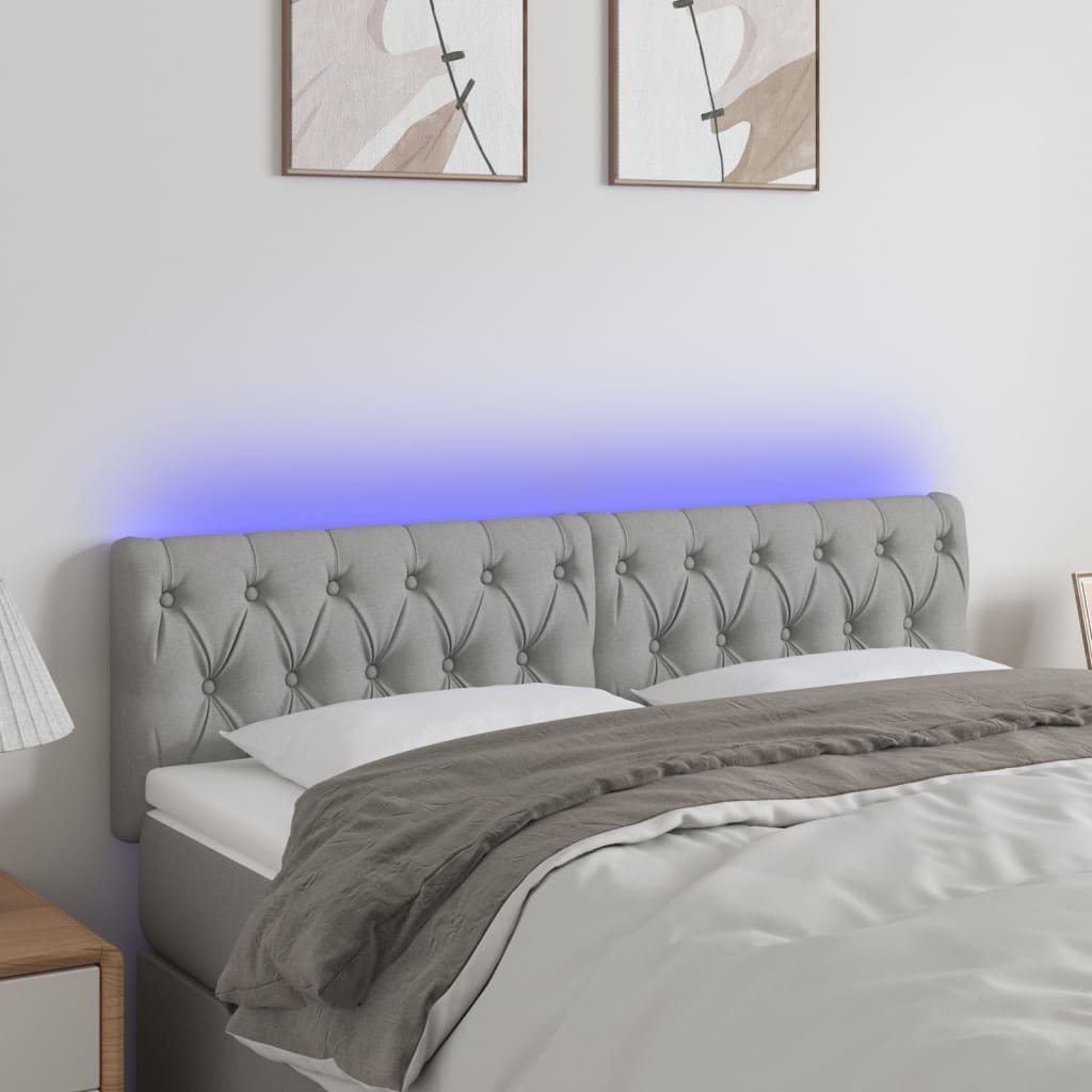 vidaXL Tăblie de pat cu LED, gri deschis, 160x7x78/88 cm, textil