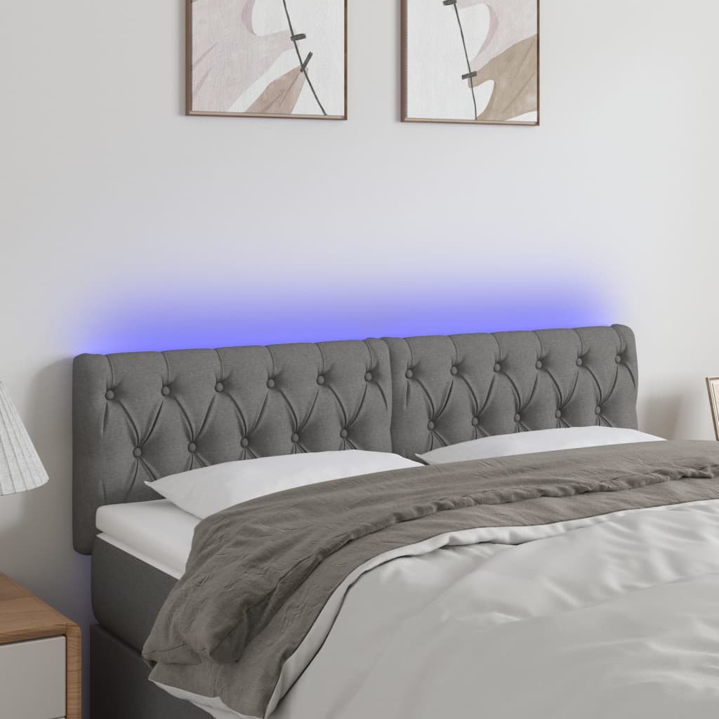 vidaXL Tăblie de pat cu LED, gri închis, 160x7x78/88 cm, textil