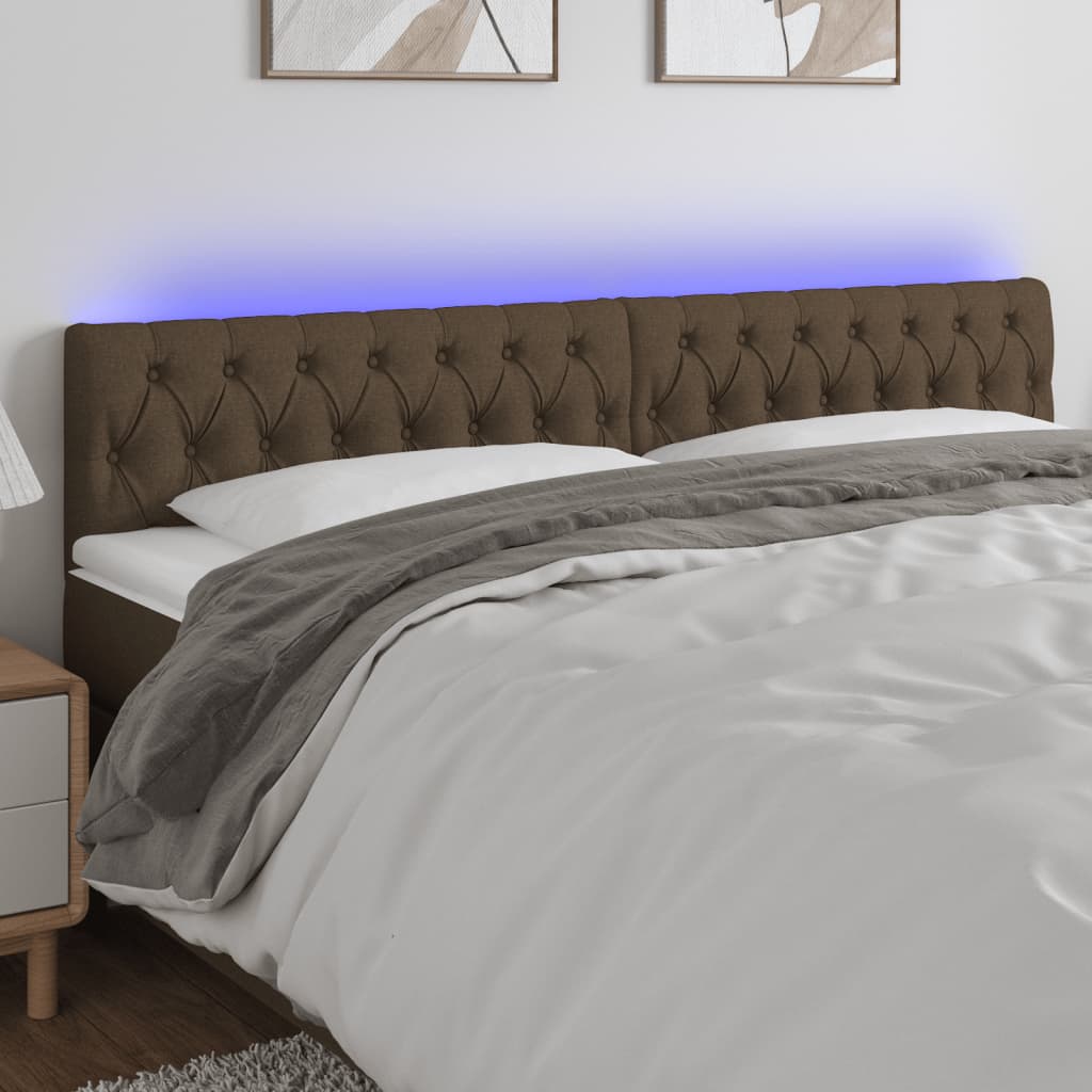 vidaXL Tăblie de pat cu LED, maro închis, 180x7x78/88 cm, textil