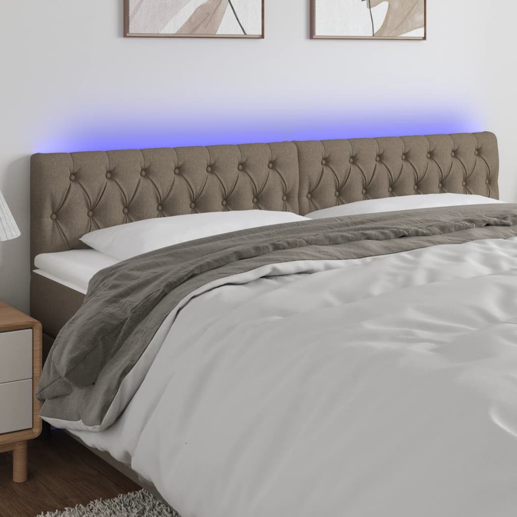 vidaXL Tăblie de pat cu LED, gri taupe, 180x7x78/88 cm, textil