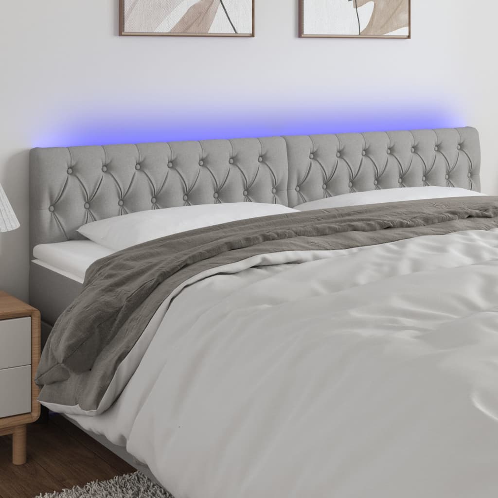 vidaXL Tăblie de pat cu LED, gri deschis, 200x7x78/88 cm, textil
