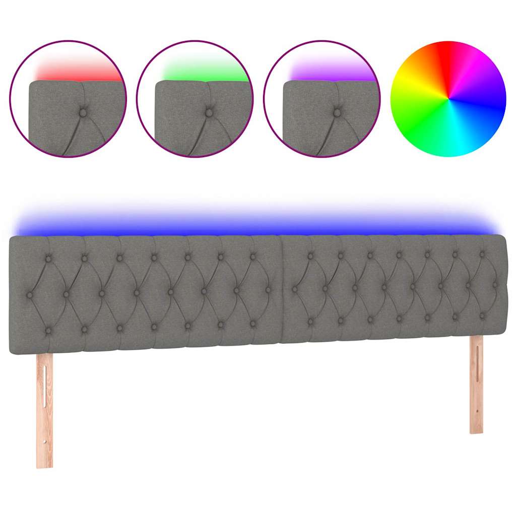 vidaXL Hoofdbord LED 200x7x78/88 cm stof donkergrijs grijs, foto 3