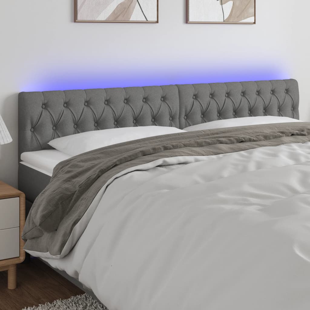 vidaXL Tête de lit à LED Gris foncé 200x7x78/88 cm Tissu