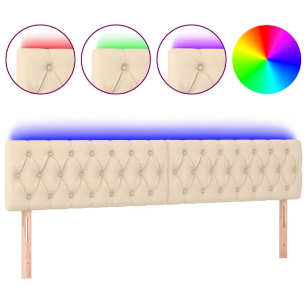 vidaXL LED-voodipeats, kreemjas, 200x7x78/88 cm, kangas