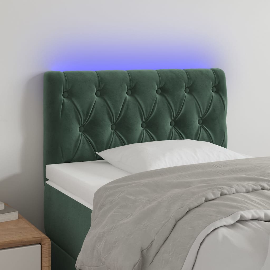 vidaXL Tăblie de pat cu LED, verde închis, 80x7x78/88 cm, catifea