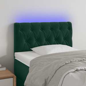 Čelo postele s LED tmavě zelené 80 x 7 x 78/88 cm samet - obrázek 1