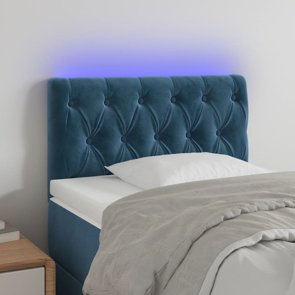 vidaXL Tăblie de pat cu LED, albastru închis, 80x7x78/88 cm, catifea