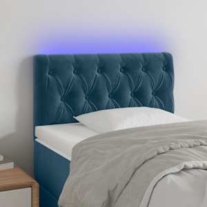 Čelo postele s LED tmavě modré 80 x 7 x 78/88 cm samet - obrázek 1