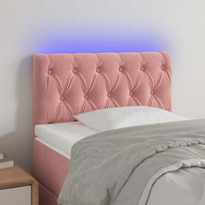 Čelo postele s LED růžové 80 x 7 x 78/88 cm samet - obrázek 1