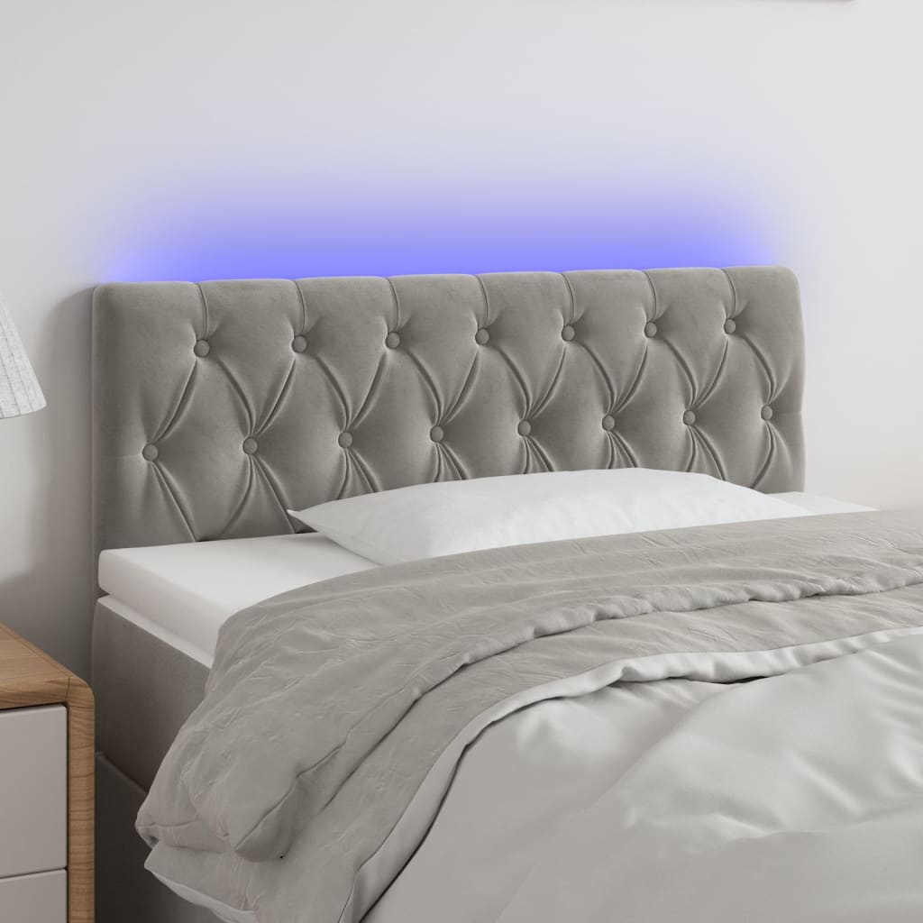 vidaXL sengegavl med LED-lys 90x7x78/88 cm velour lysegrå