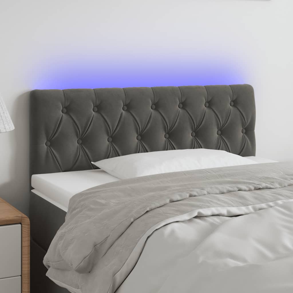 vidaXL sengegavl med LED-lys 90x7x78/88 cm velour mørkegrå