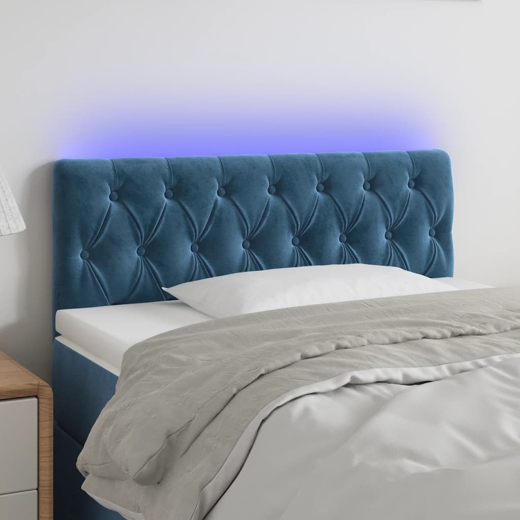 vidaXL sengegavl med LED-lys 90x7x78/88 cm velour mørkeblå