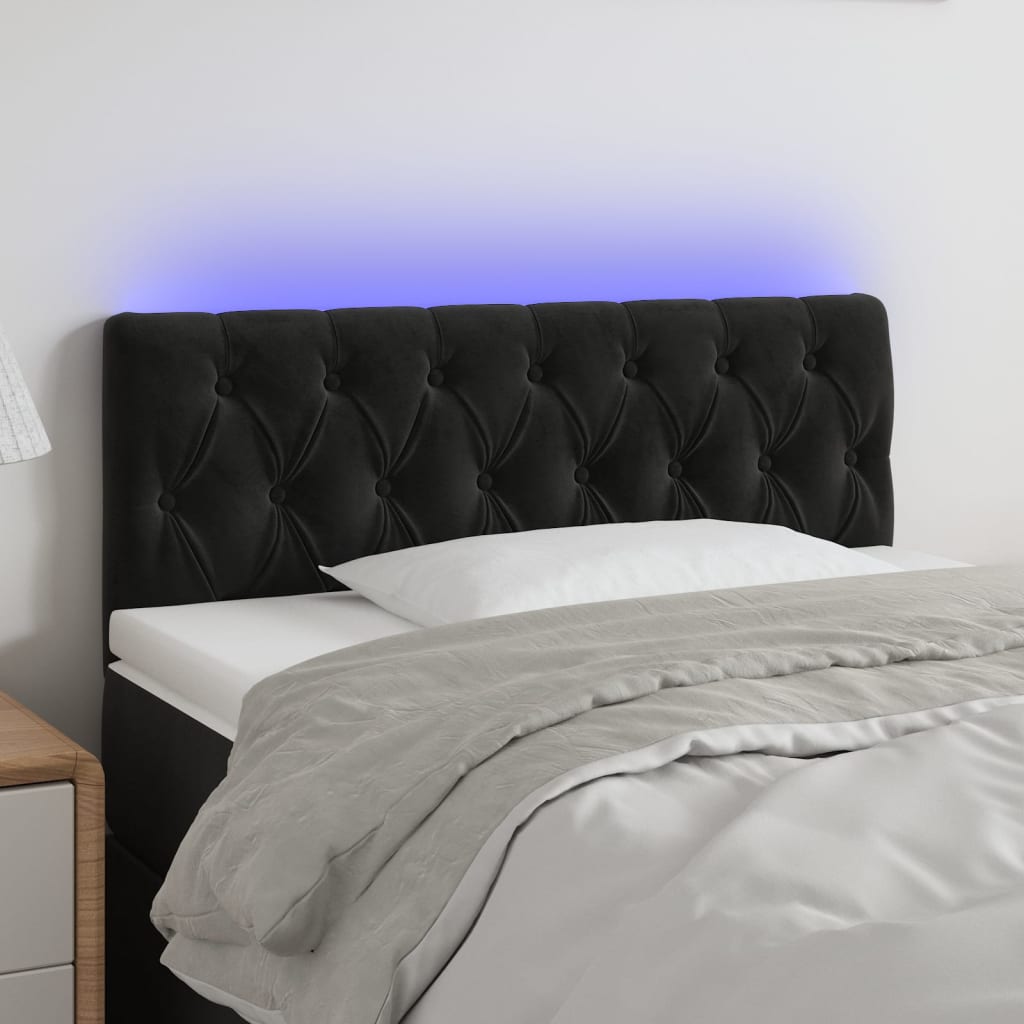 vidaXL Tăblie de pat cu LED, negru, 100x7x78/88 cm, catifea