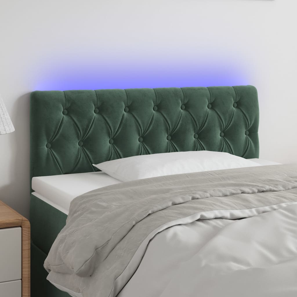 vidaXL Tăblie de pat cu LED, verde închis, 100x7x78/88 cm, catifea