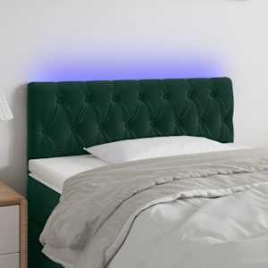 Čelo postele s LED tmavě zelené 100 x 7 x 78/88 cm samet - obrázek 1