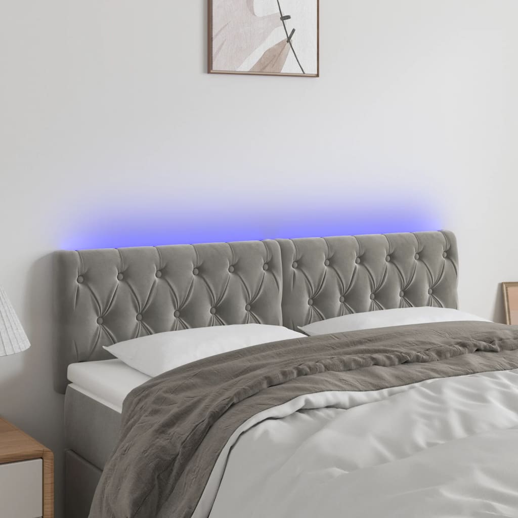 vidaXL Tête de lit à LED Gris clair 144x7x78/88 cm Velours