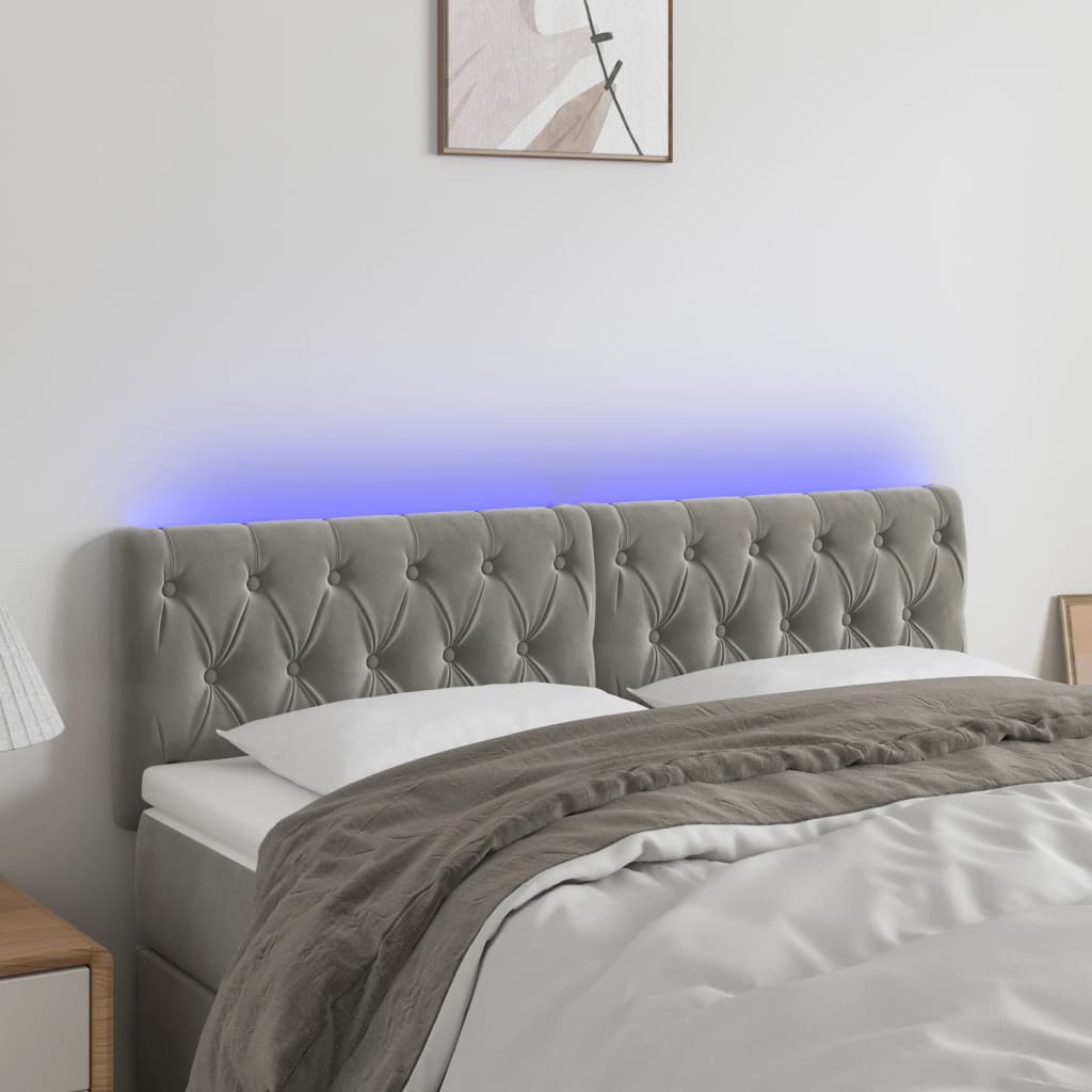 vidaXL Tăblie de pat cu LED, gri deschis, 144x7x78/88 cm, catifea