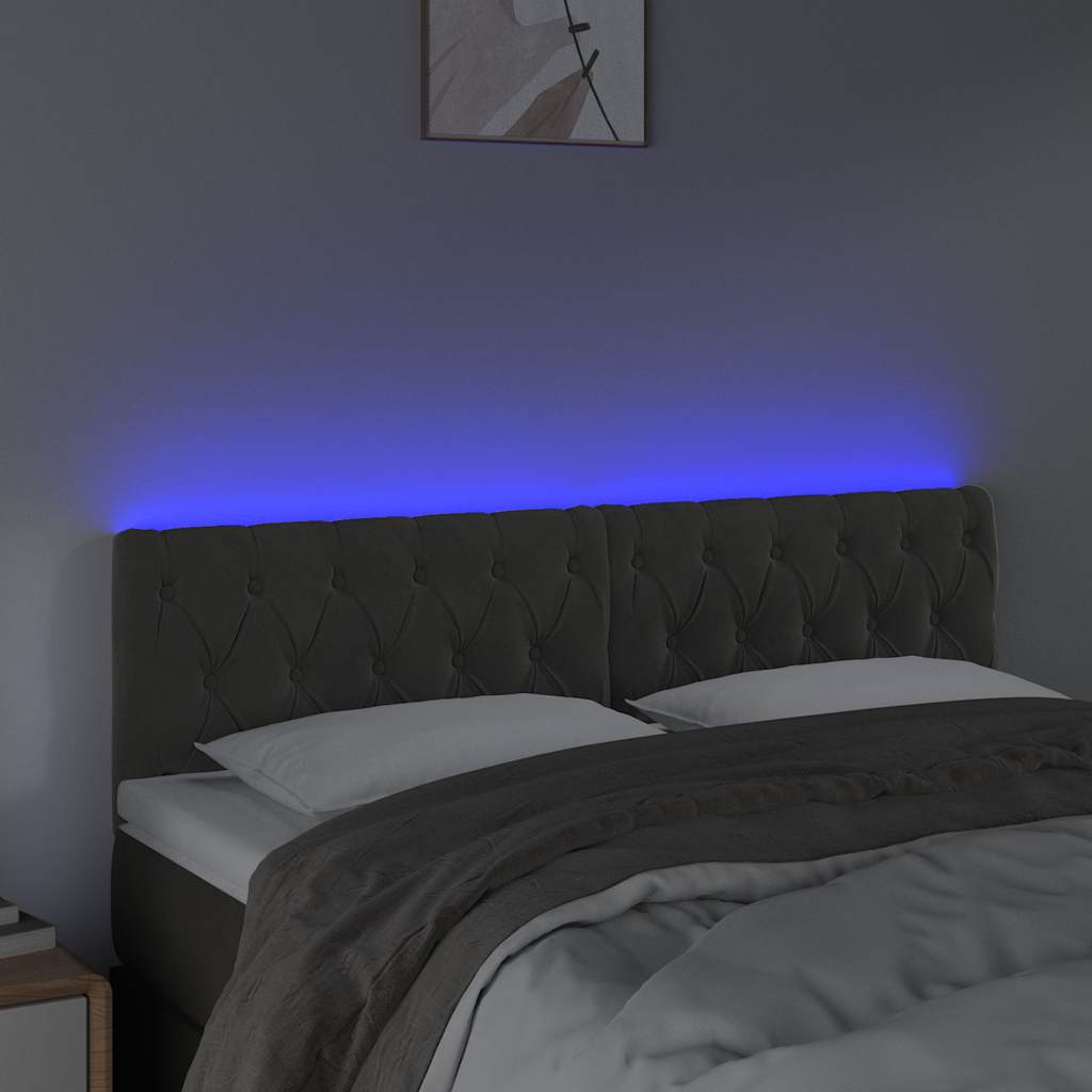 vidaXL Hoofdbord LED 144x7x78/88 cm fluweel donkergrijs grijs, foto 2
