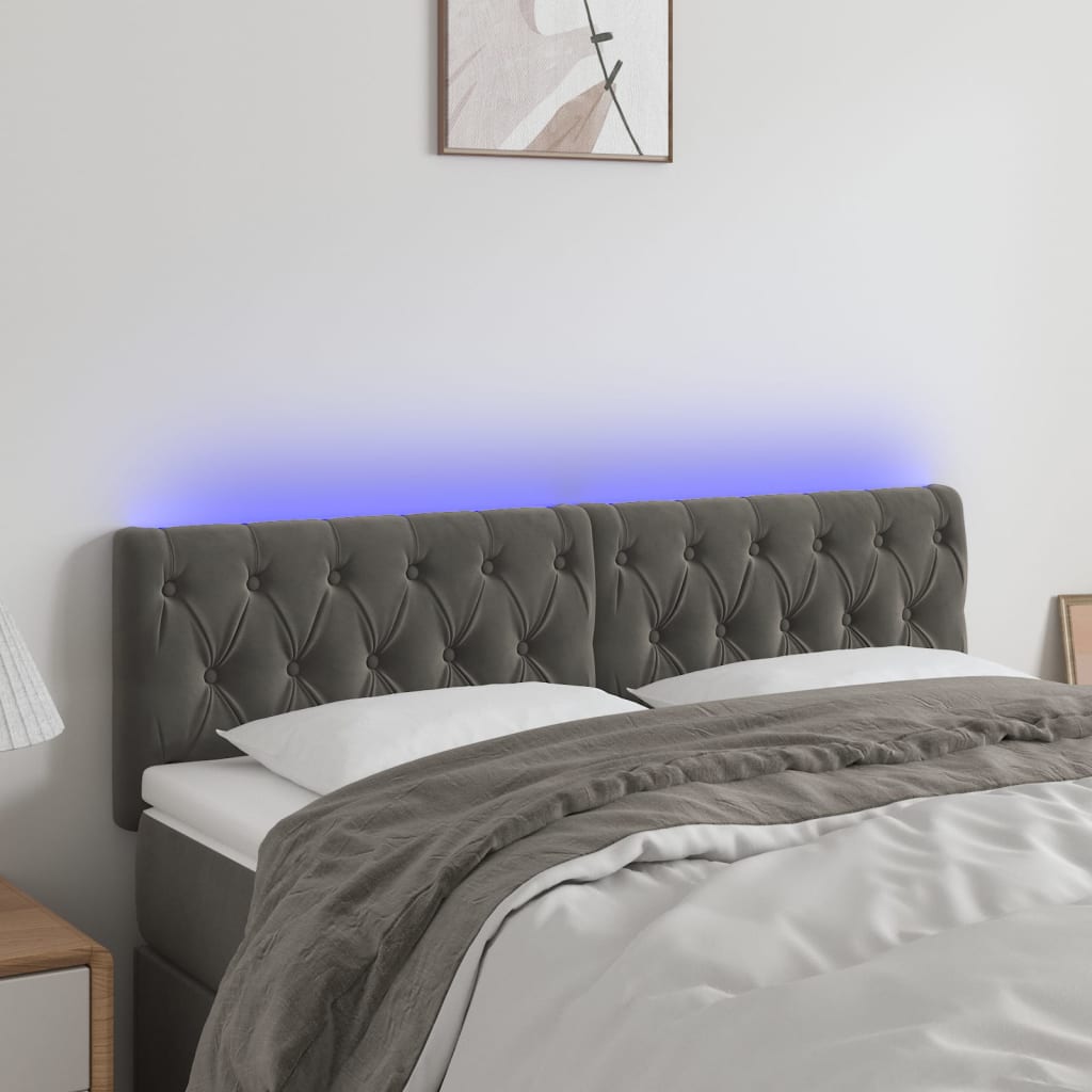 vidaXL Tăblie de pat cu LED, gri închis, 144x7x78/88 cm, catifea