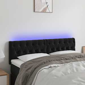 Čelo postele s LED černé 144 x 7 x 78/88 cm samet - obrázek 1