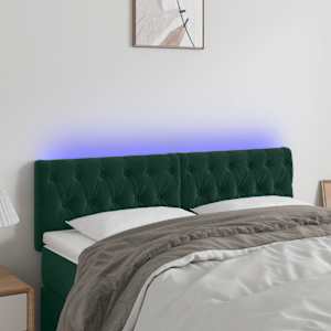 Čelo postele s LED tmavě zelené 144 x 7 x 78/88 cm samet - obrázek 1